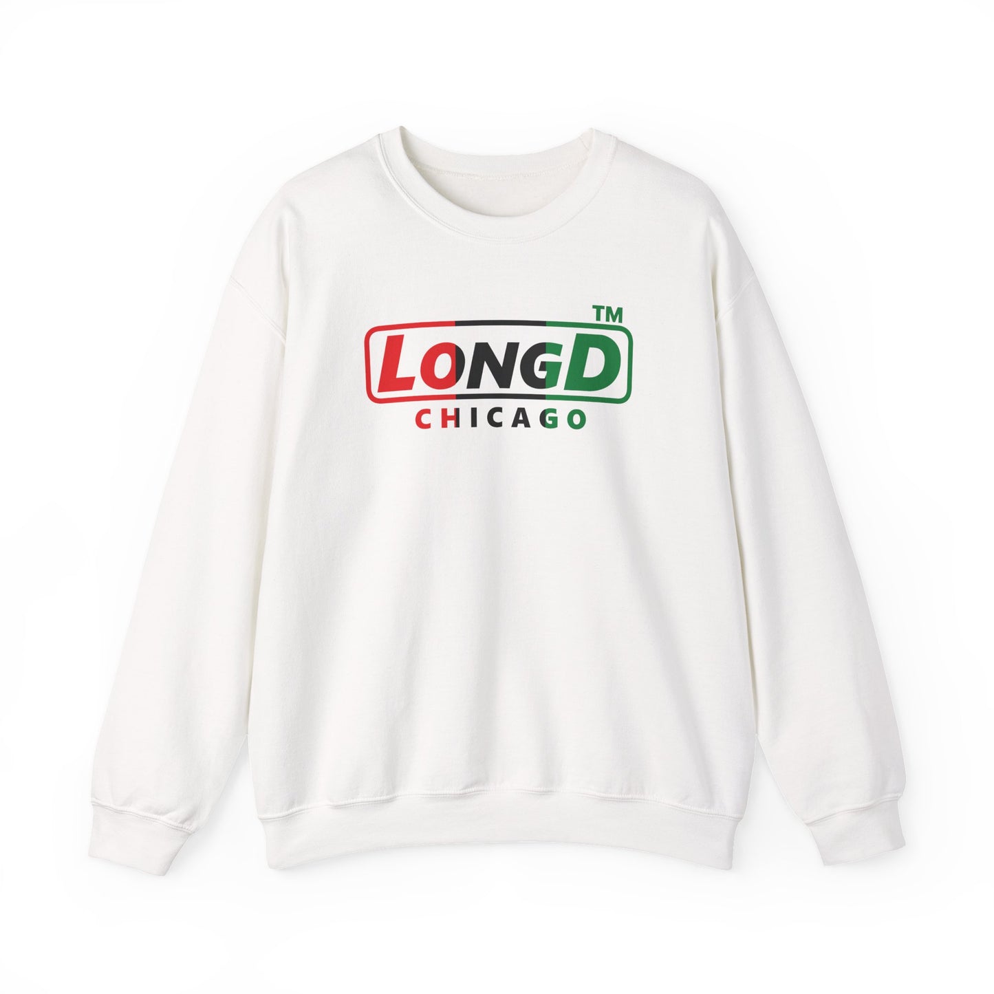 LongD positive vertical 3-striped Chicago logo crewneck sweatshirt (Juneteenth colors)