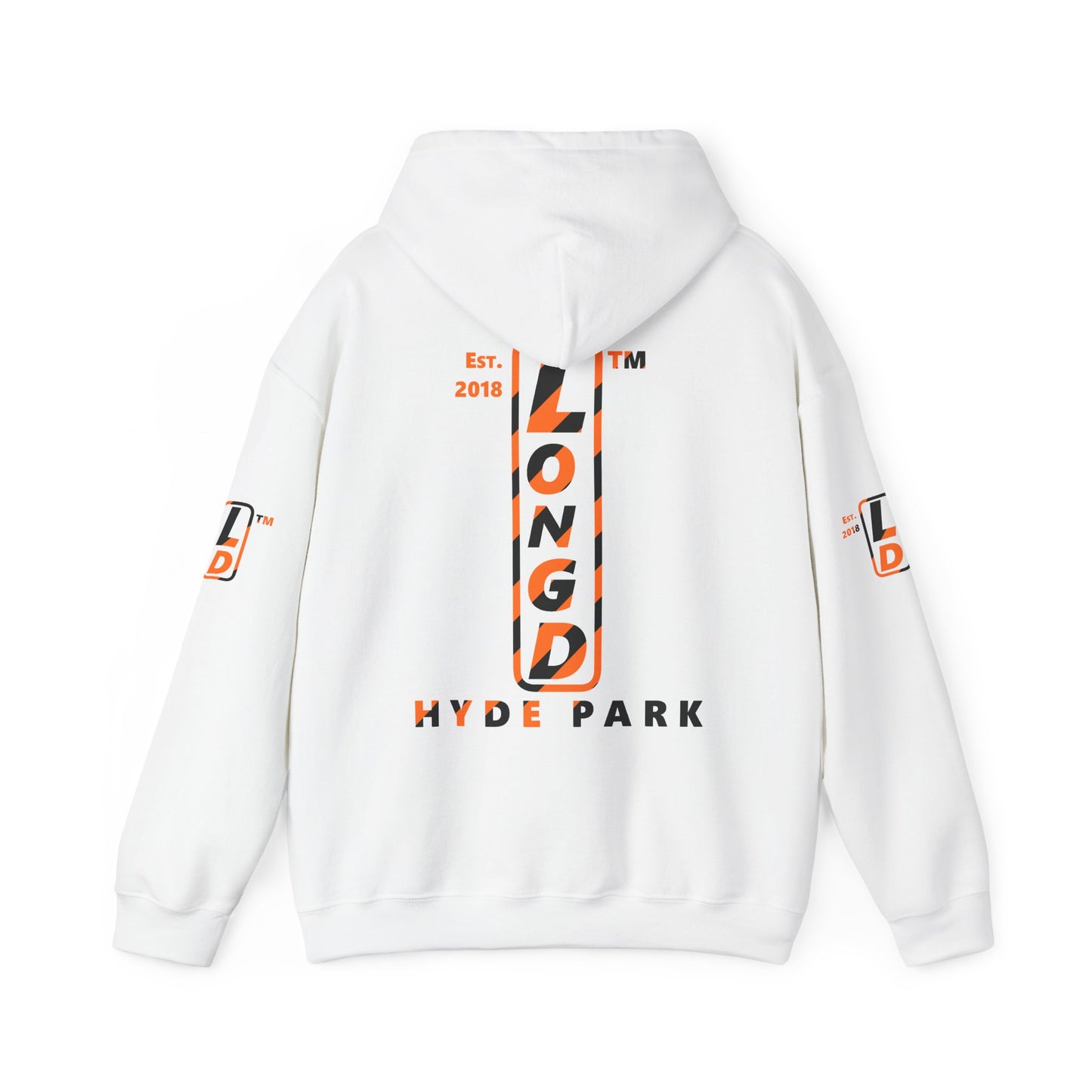 LongD Hyde Park positive upright pixel-weighted 12-striped 4-print logo (Halloween colors) hoodie