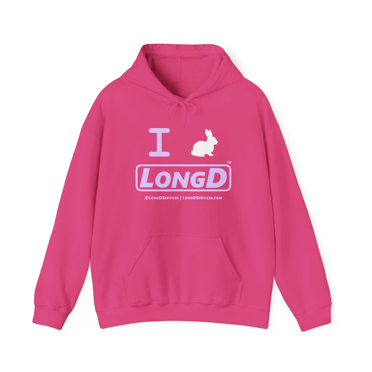 I Bunny LongD® Logo Hoodie Pastel purple text (White Easter Bunny)