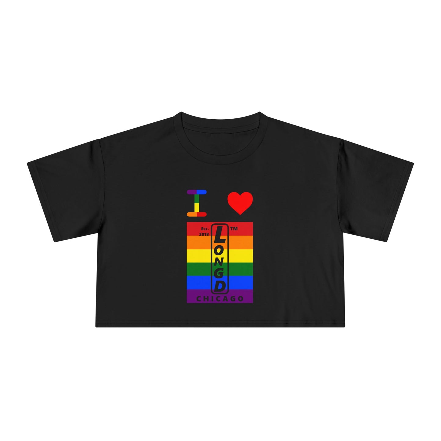 I Luv LongD Mixed horizontal 6-striped upright front-back Chicago logo crop tee (Pride colors)