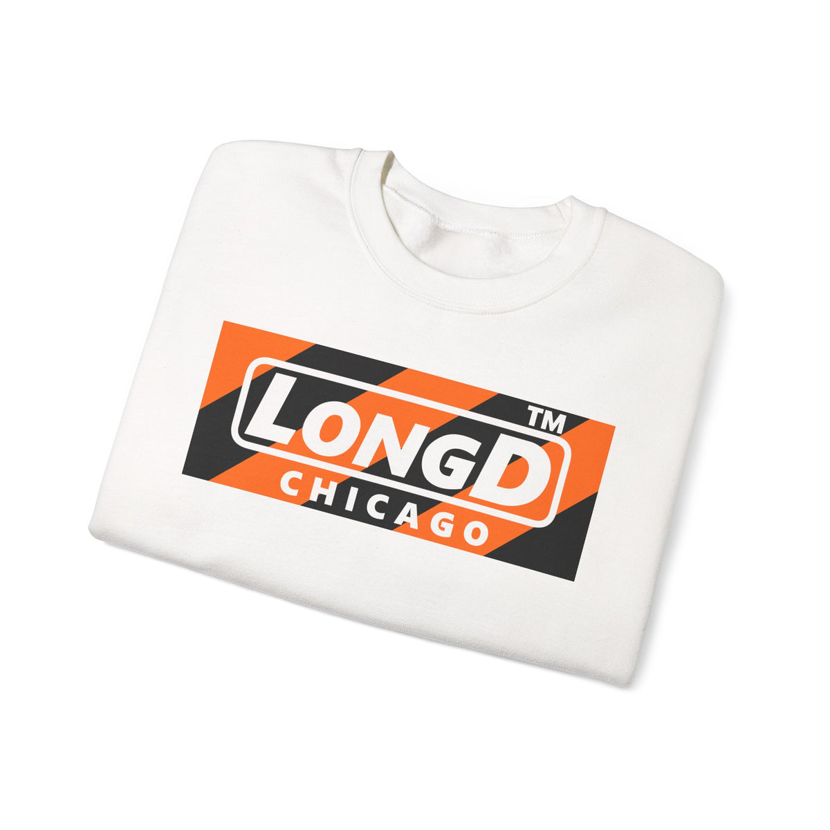 LongD Chicago negative diagonal 6-striped front-back logo (Halloween colors) crewneck sweatshirt