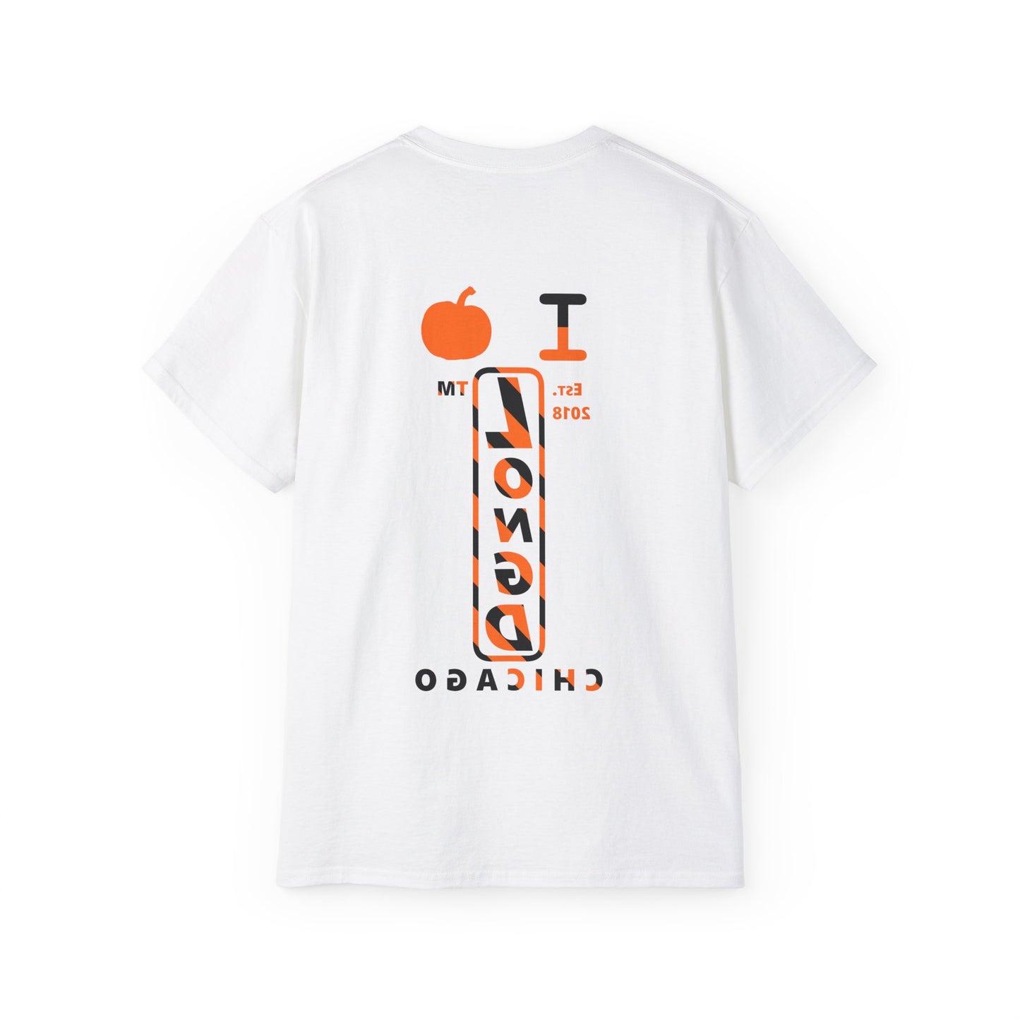 I pumpkin LongD Chicago positive upright pixel-weighted 12-striped front-back logo cotton tee