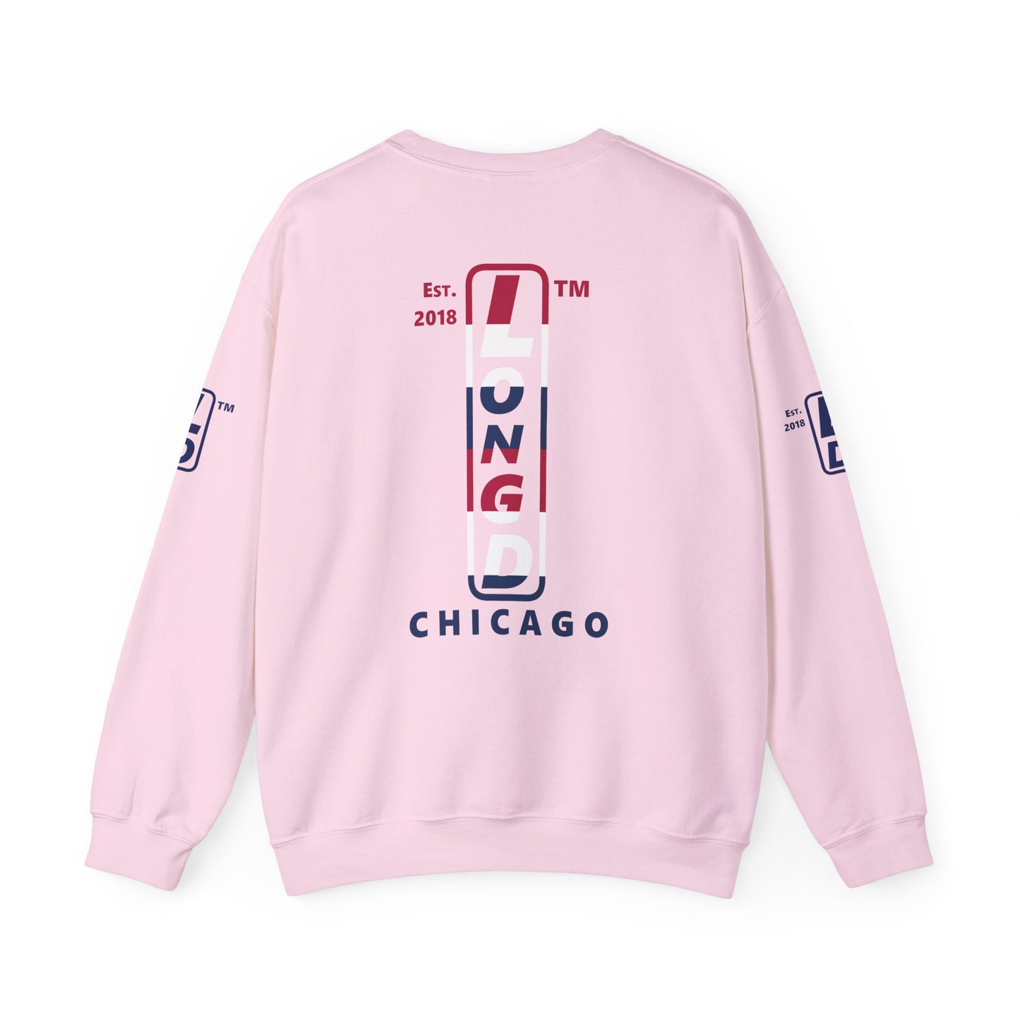I Burst LongD positive horizontal 6-striped Chicago upright 4-print logo crewneck sweatshirt