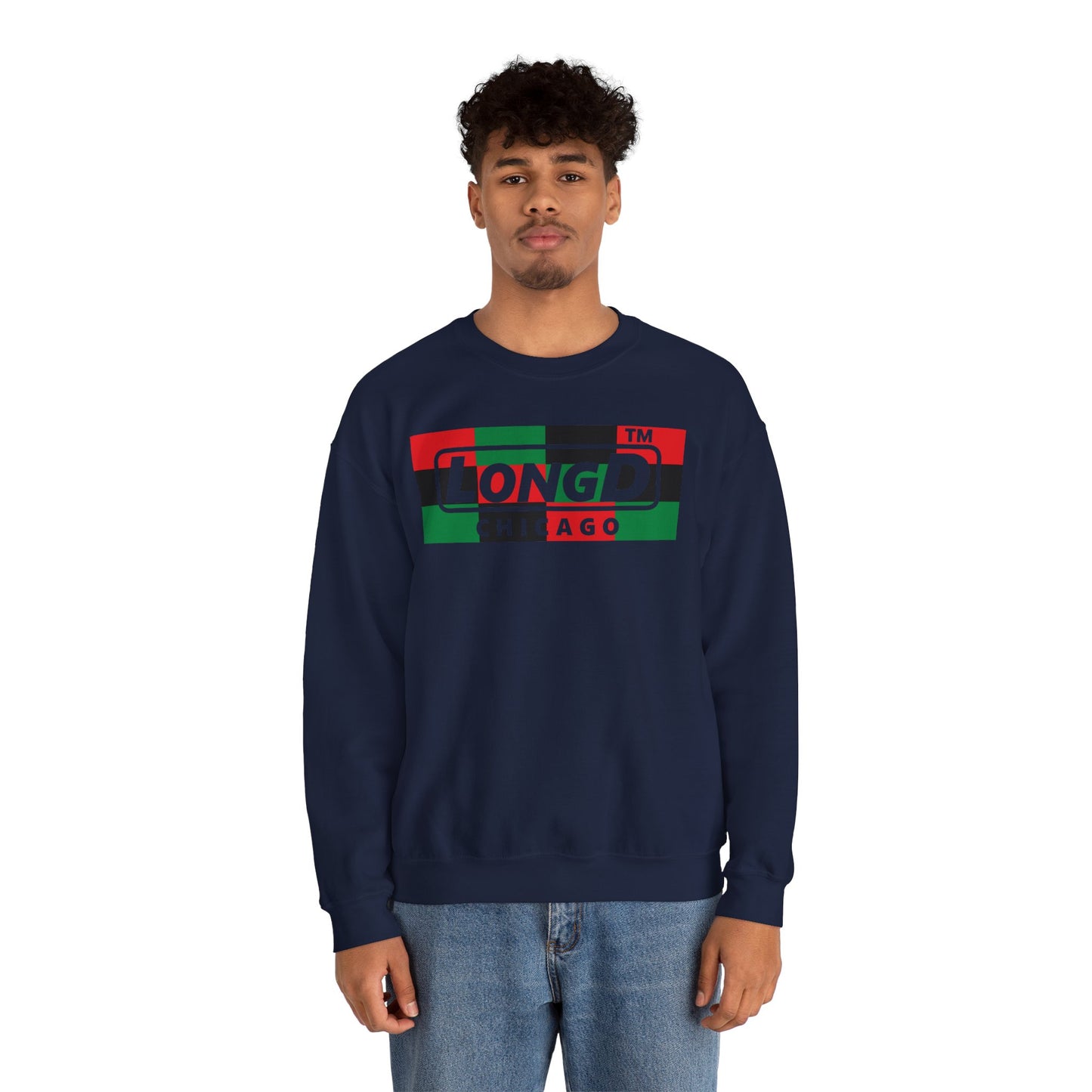 LongD negative 3x4 Chicago logo crewneck sweatshirt (Juneteenth colors)