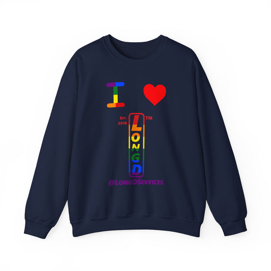 I Luv LongD positive horizontal 6-striped tag upright logo crewneck sweatshirt