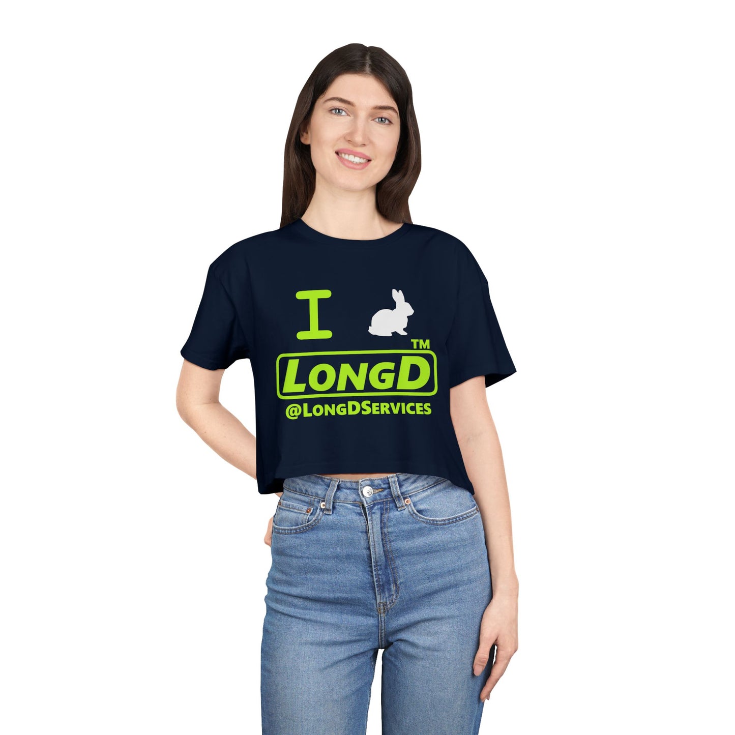 I Bunny LongD positive lime green Tag Logo Crop Tee