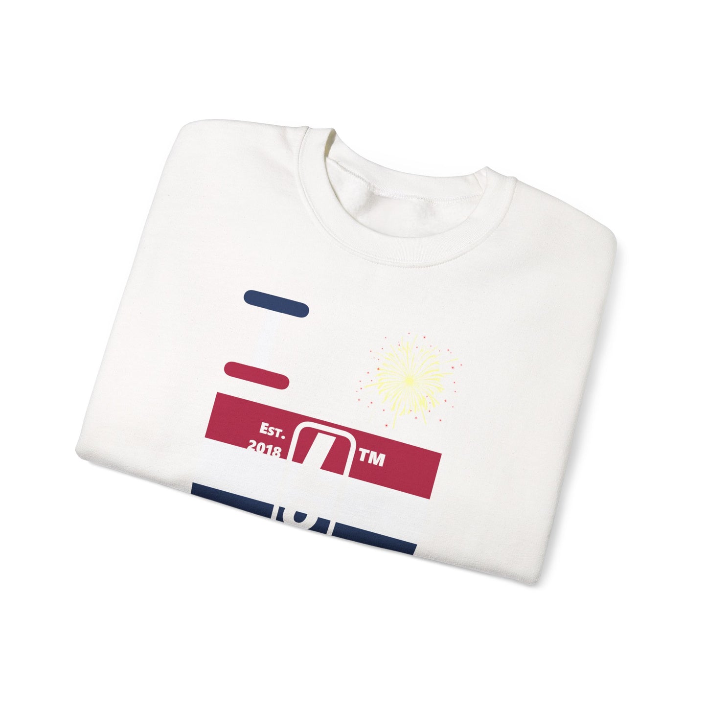 I Burst LongD negative horizontal 6-striped Hyde Park upright logo crewneck sweatshirt