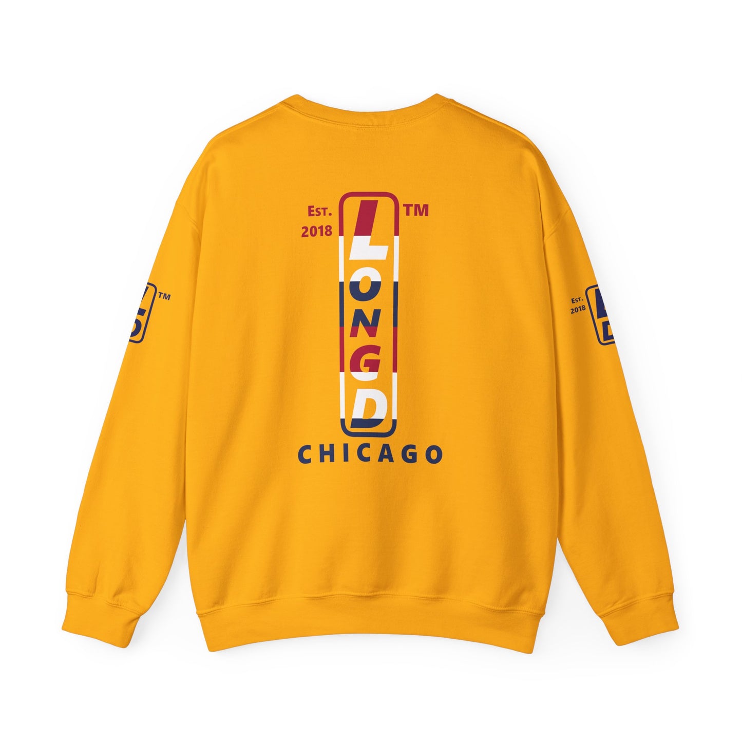 I Burst LongD positive horizontal 6-striped Chicago upright 4-print logo crewneck sweatshirt