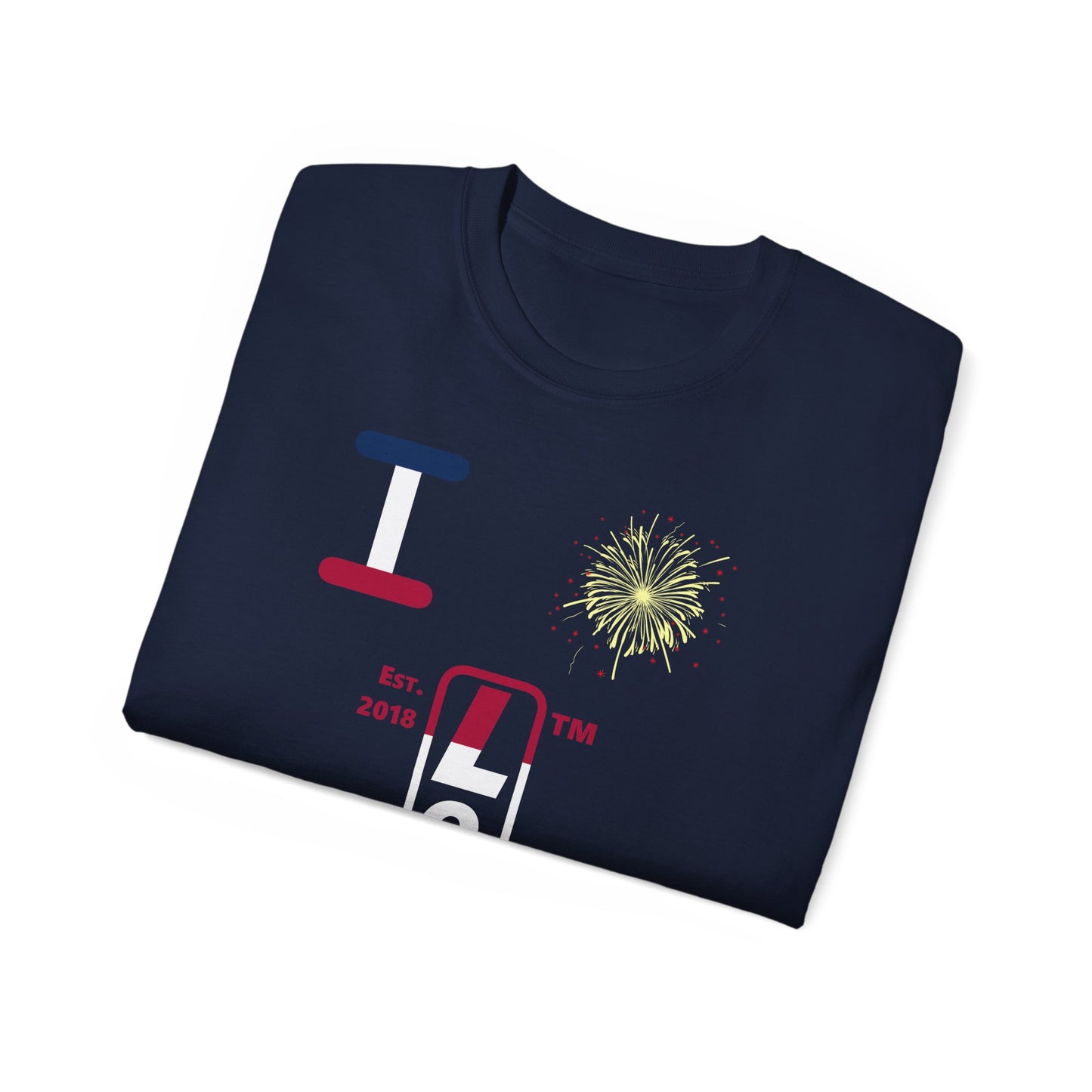 I Burst LongD cotton tee positive horizontal 6-striped Chicago upright logo (Patriotic colors)