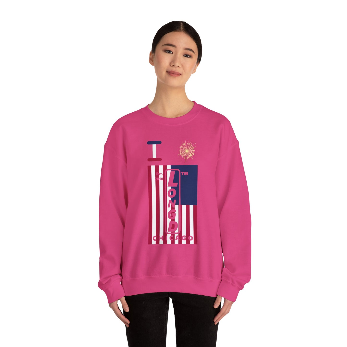 I Burst LongD negative cropped flag Chicago upright logo crewneck sweatshirt