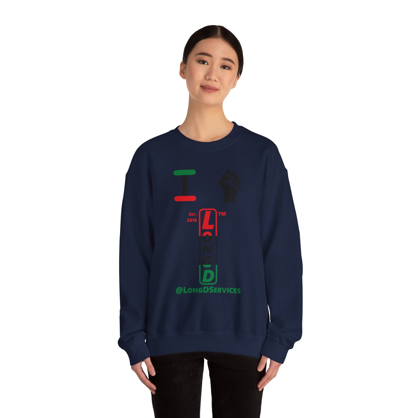 I Fist LongD positive horizontal 3-striped tag upright logo crewneck sweatshirt