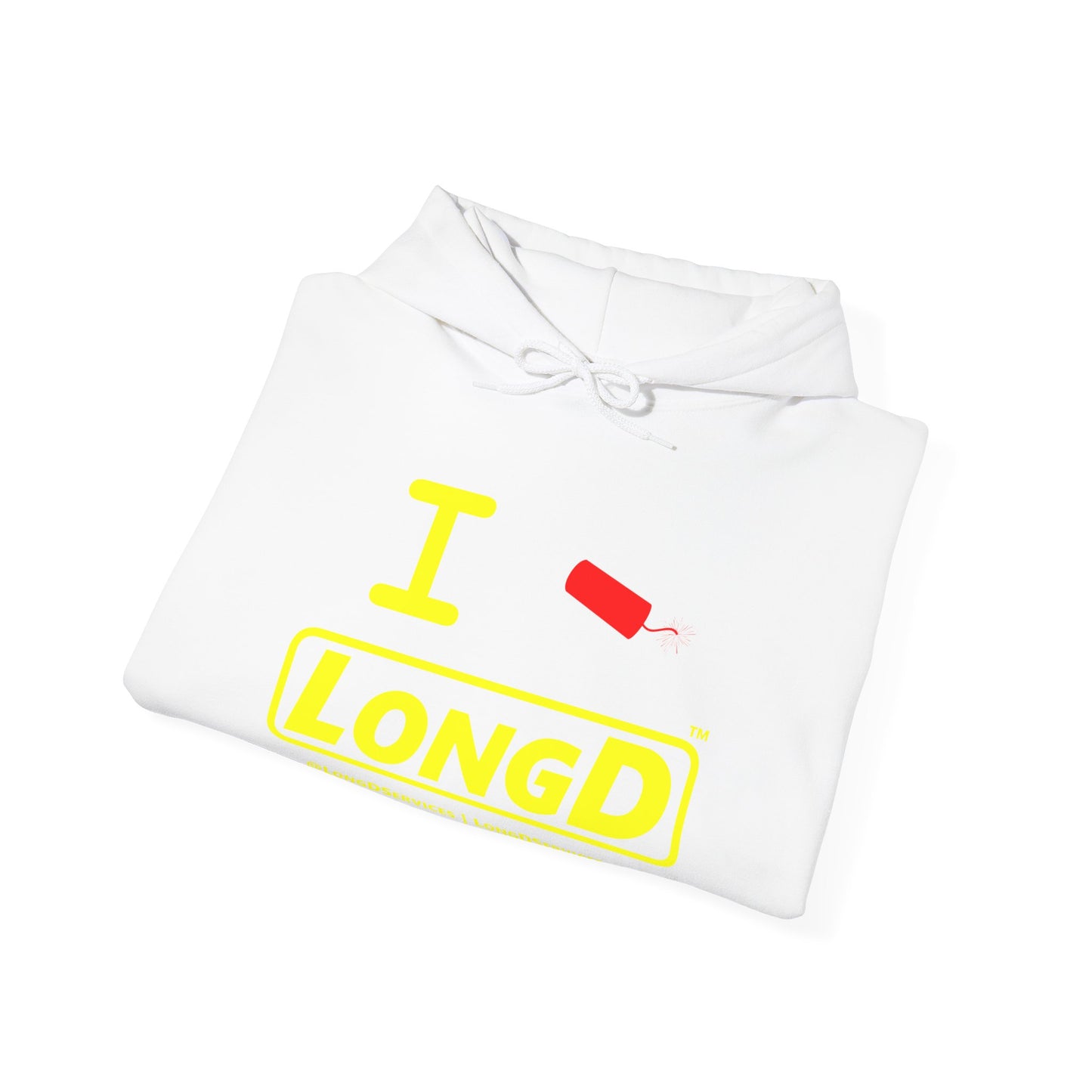 I Firecracker LongD® Reverse Logo Hoodie red firecracker (no blue or white)