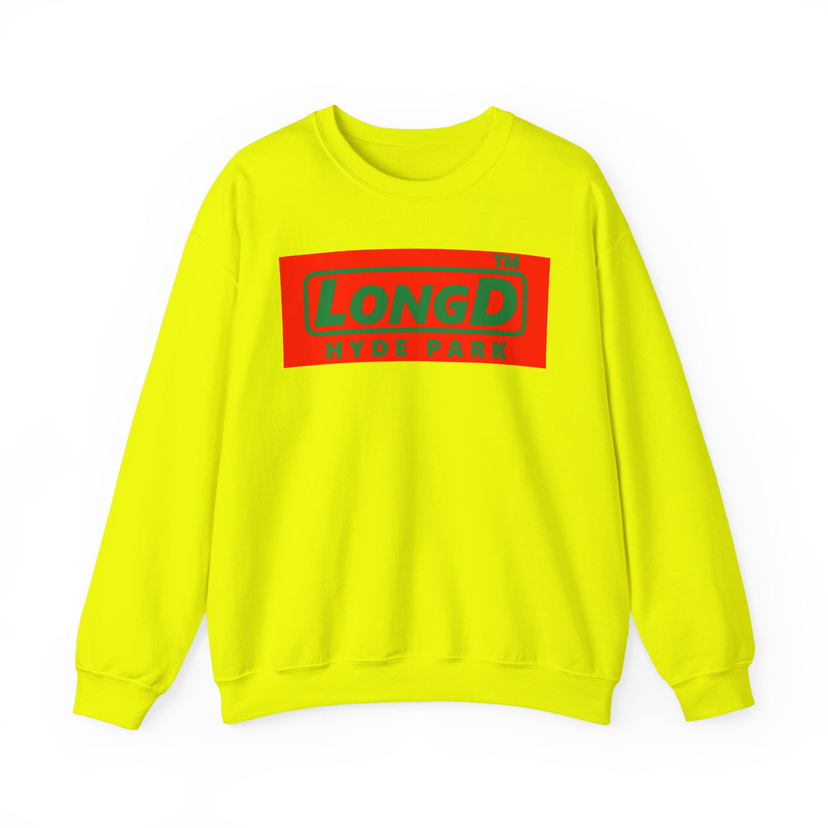 LongD Hyde Park logo positive green on negative red (Xmas colors) crewneck sweatshirt