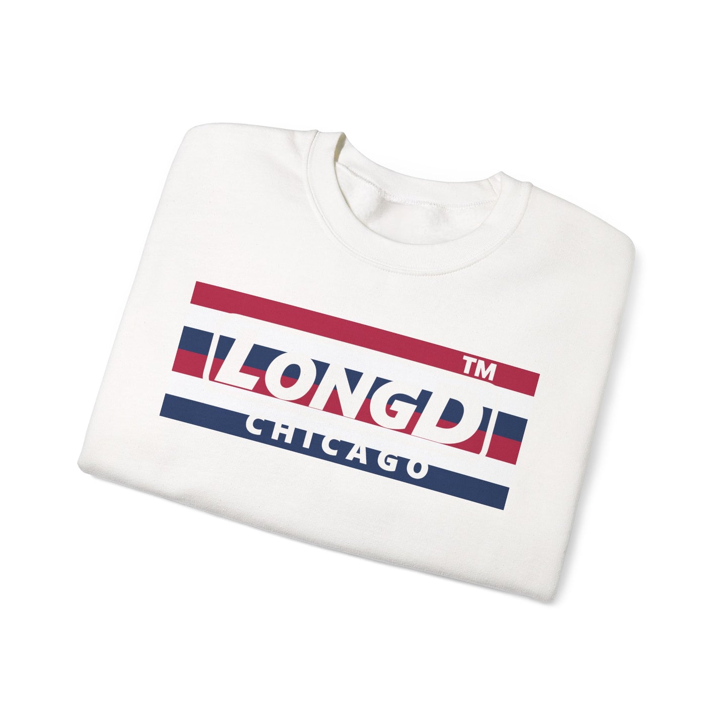 LongD negative horizontal 6-striped Chicago logo crewneck sweatshirt (patriotic colors)