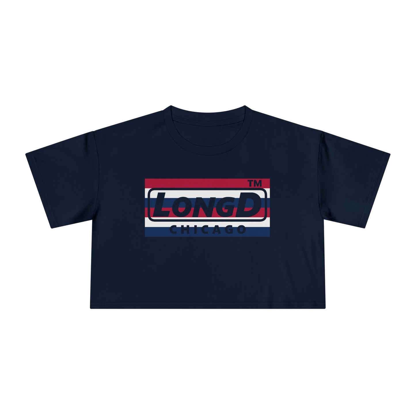LongD negative horizontal 6-striped Chicago Logo Crop Tee (Patriotic colors)