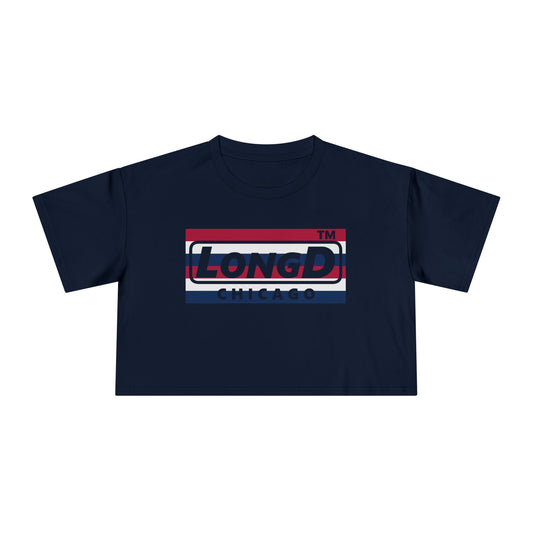LongD negative horizontal 6-striped Chicago Logo Crop Tee (Patriotic colors)