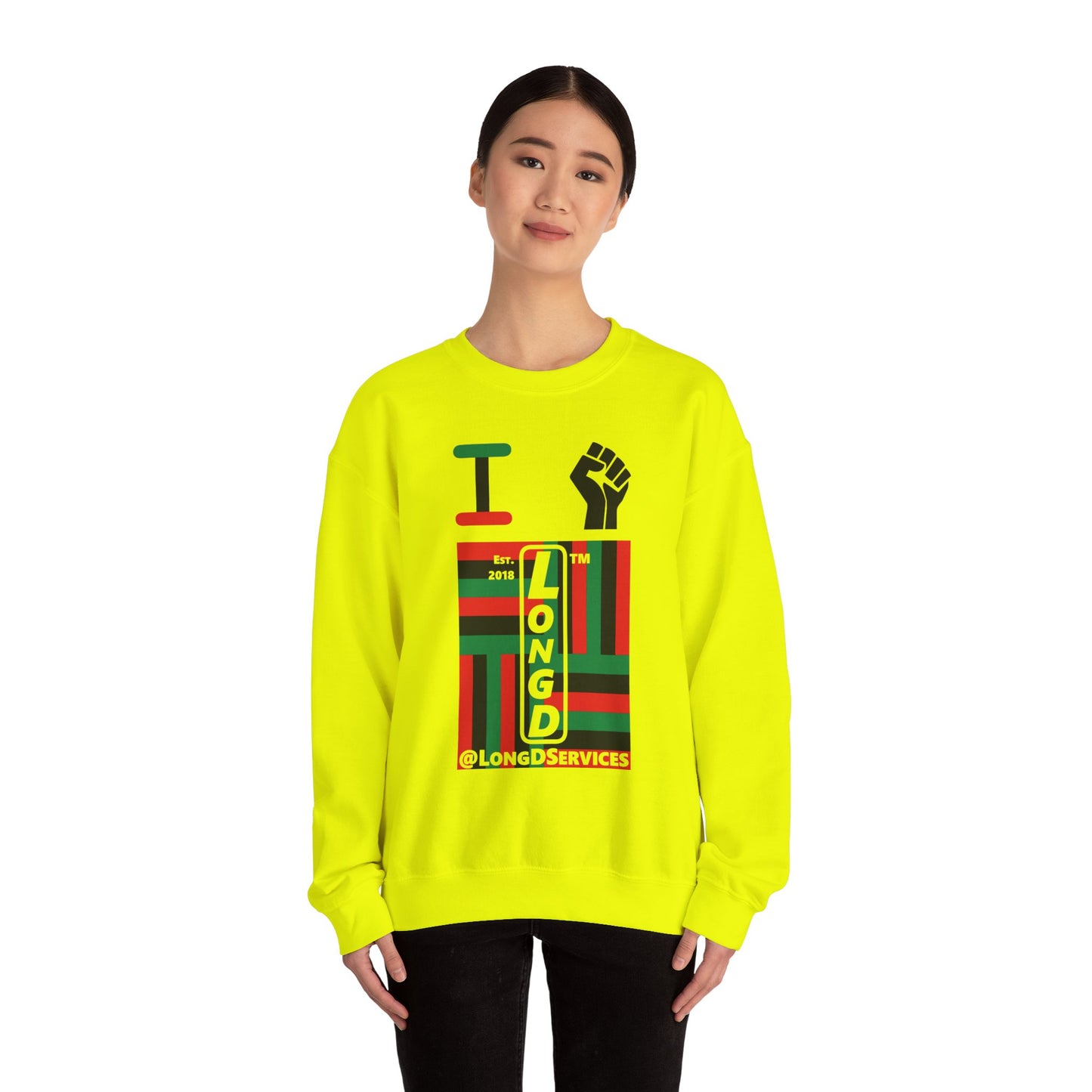 I Fist LongD negative windmill tag upright front-back logo crewneck sweatshirt