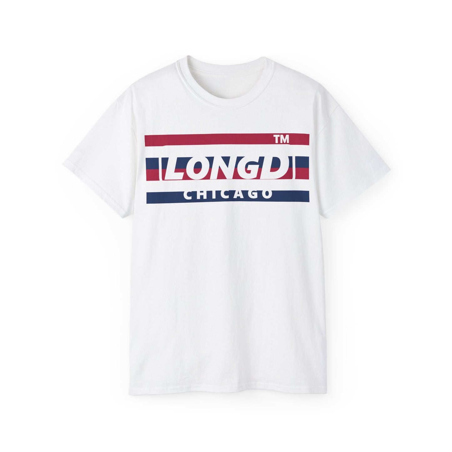 LongD negative horizontal 6-striped Chicago logo cotton tee (patriotic colors)