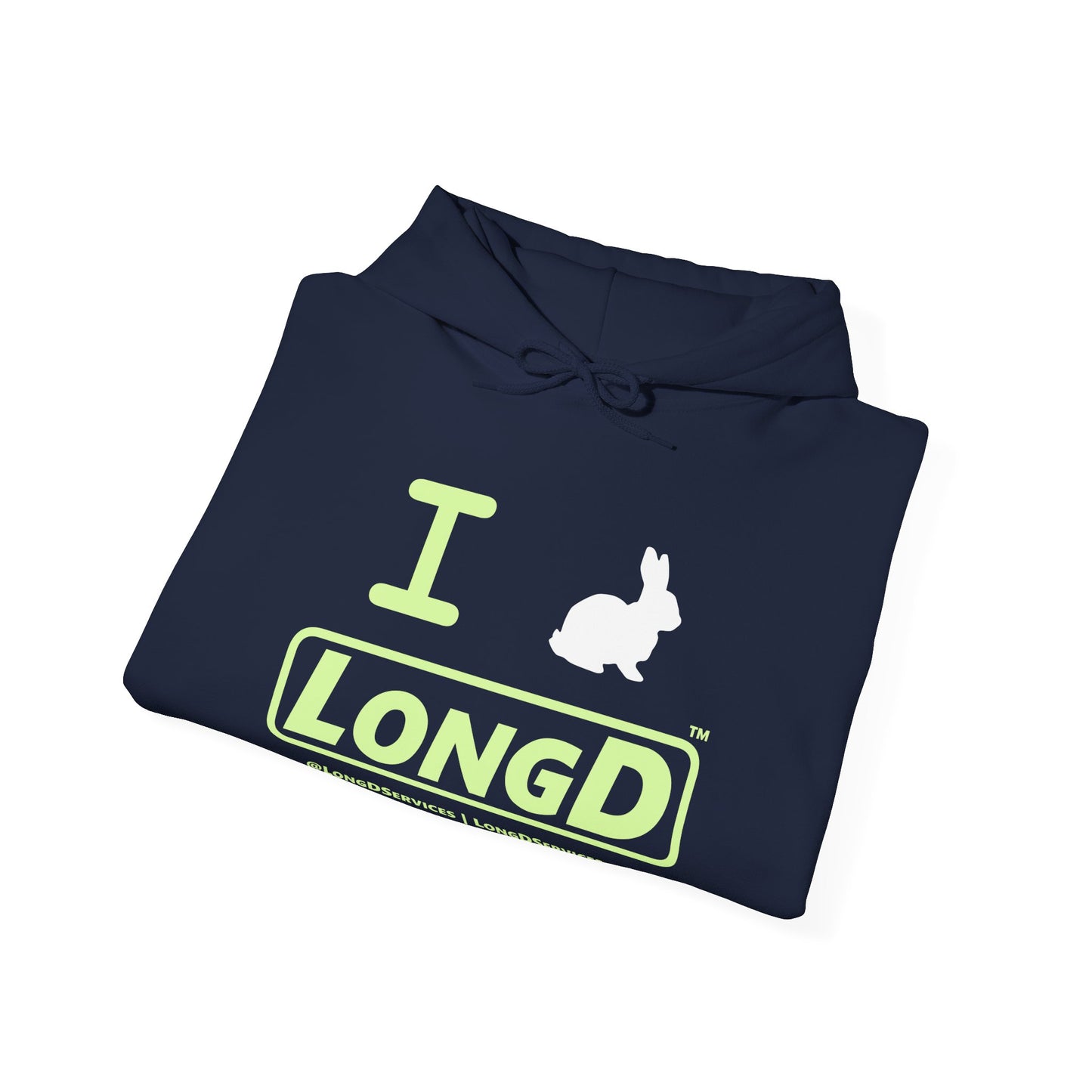 I Bunny LongD® Logo Hoodie Pastel green text (White Easter Bunny)