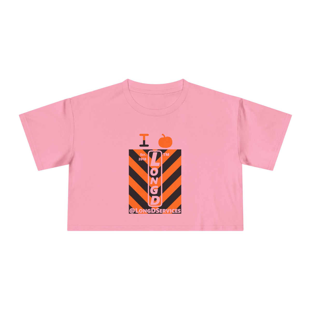 I pumpkin LongD Tag negative upright downward chevron logo crop tee