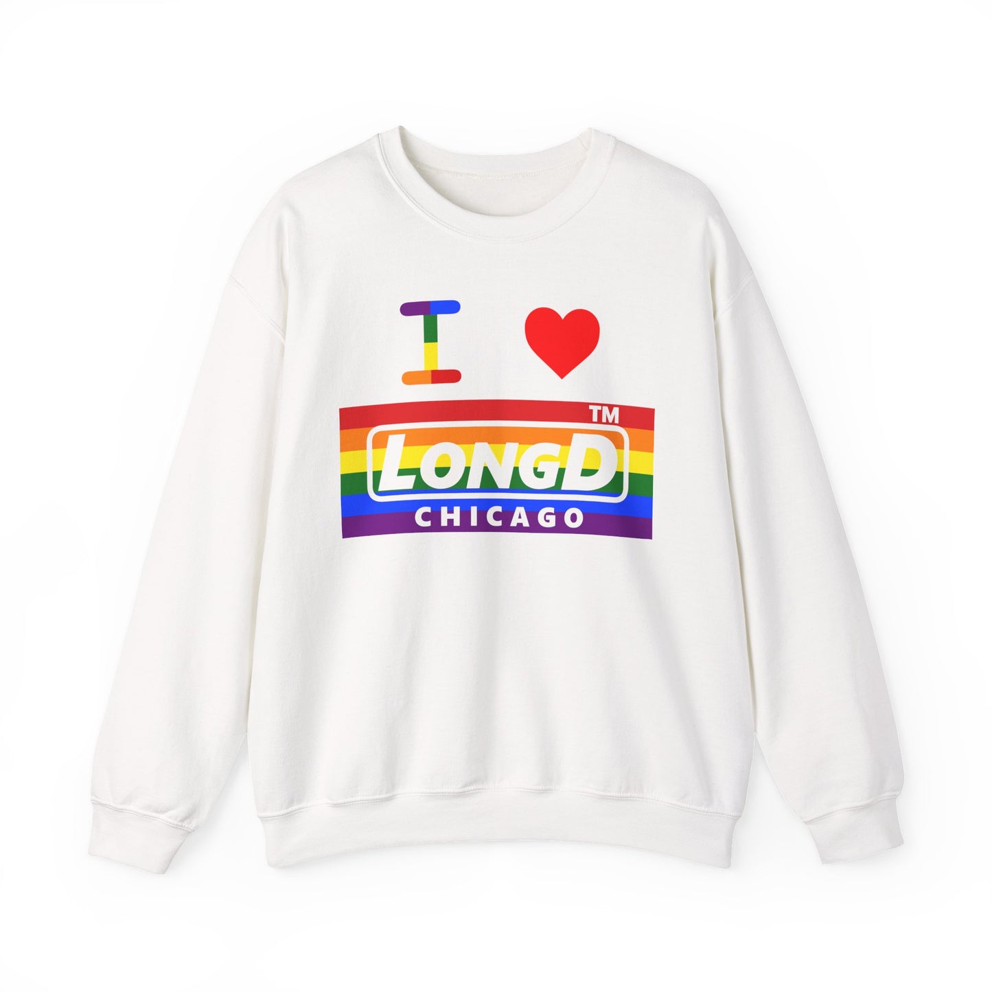 I Luv LongD negative horizontal striped Chicago logo crewneck sweatshirt (Pride colors)
