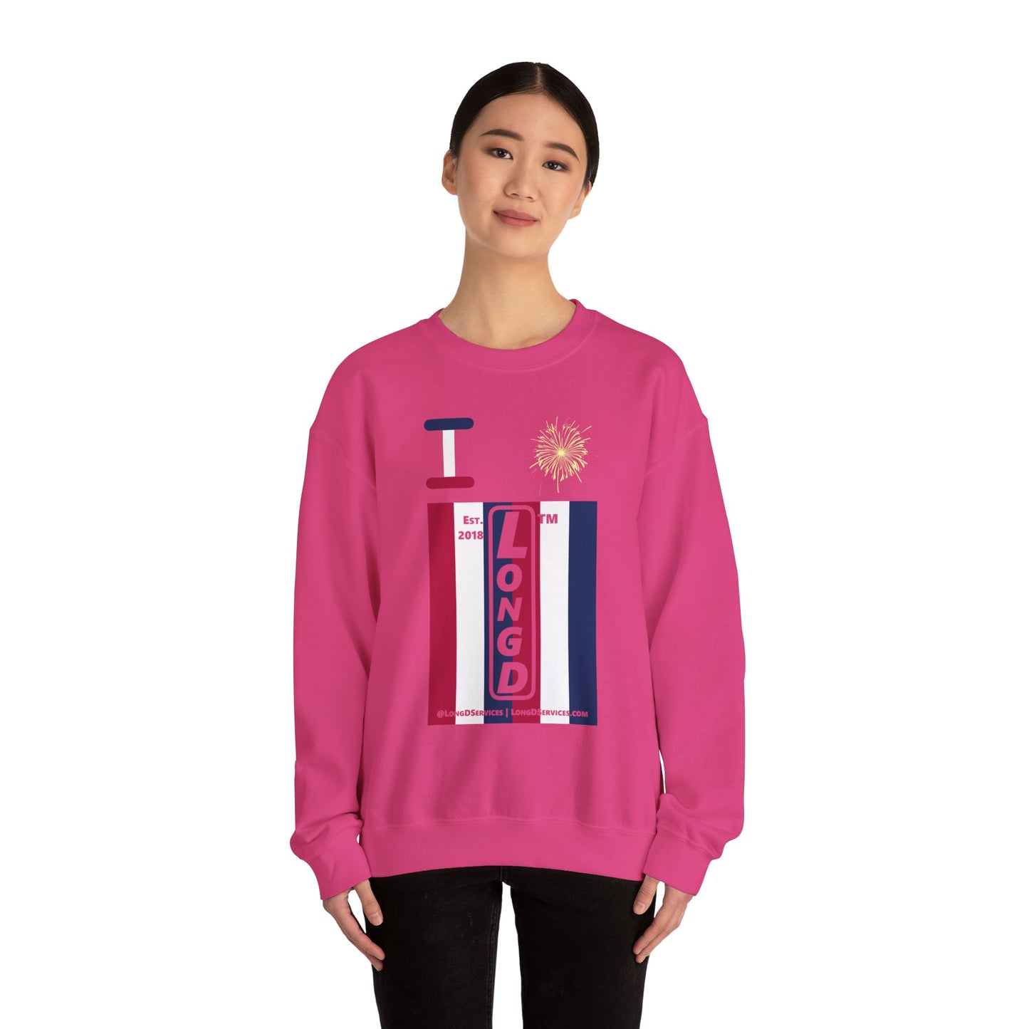 I Burst LongD negative vertical 6-striped tag-domain upright logo crewneck sweatshirt