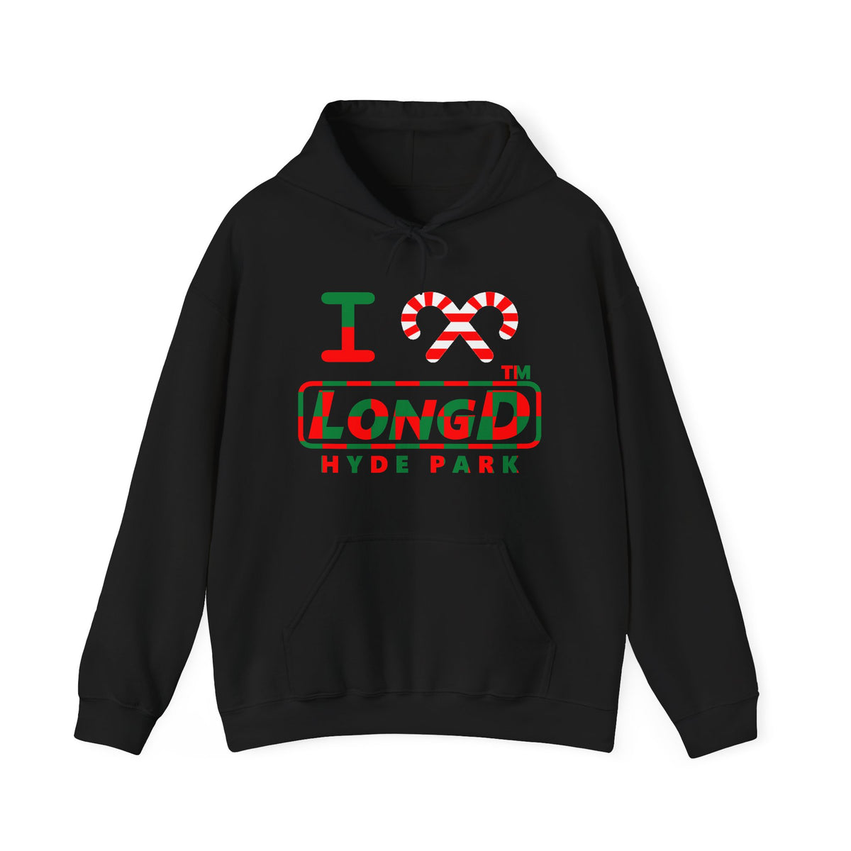 I candy cane LongD Hyde Park positive checkered logo hoodie