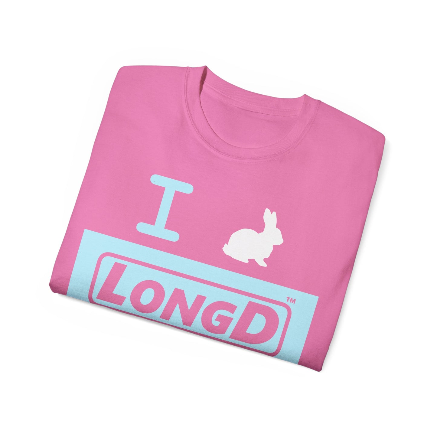I Bunny LongD® Logo Cotton Tee Easter pastel blue negative text (white Easter Bunny)