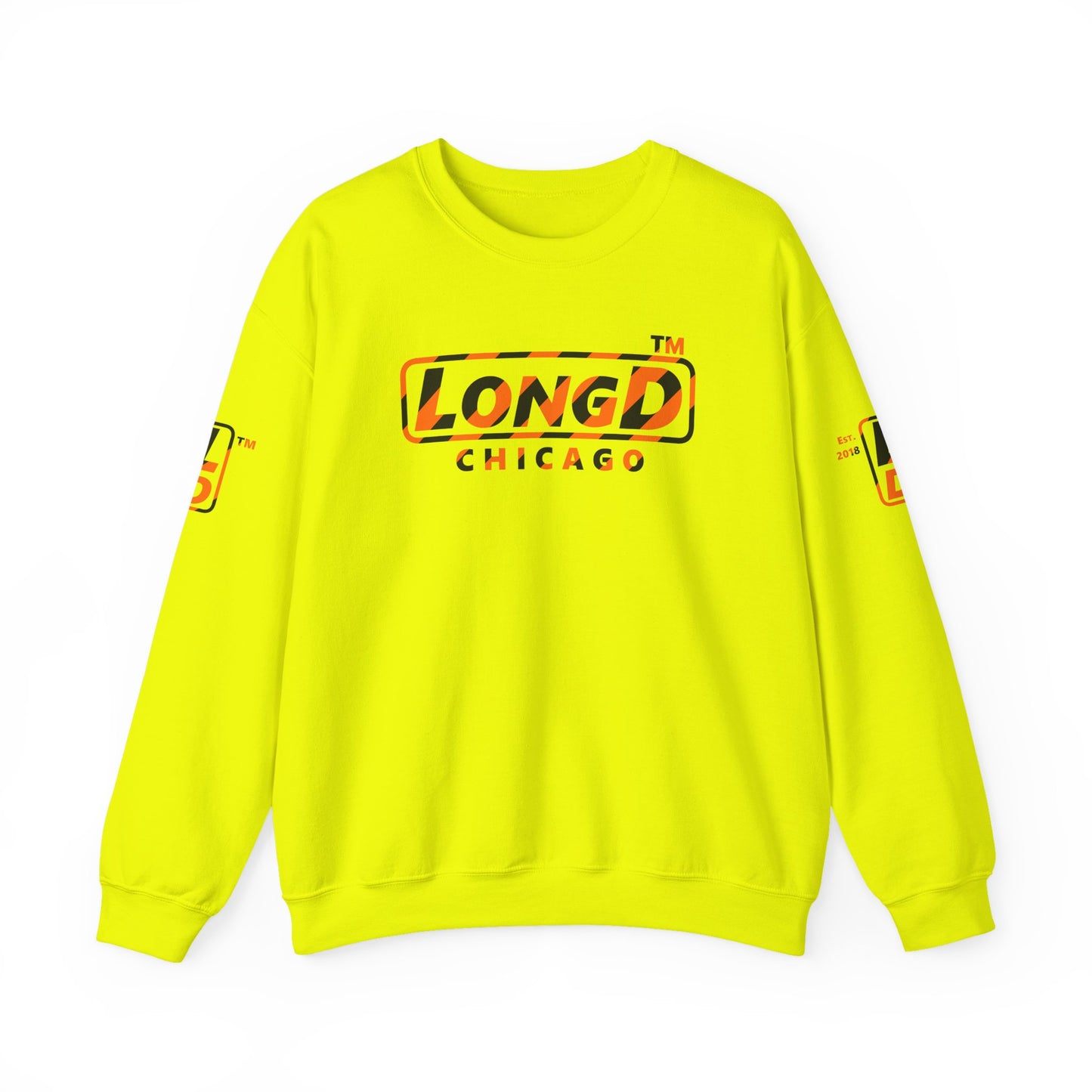 LongD Chicago positive 12-striped 4-print logo (Halloween colors) crewneck sweatshirt