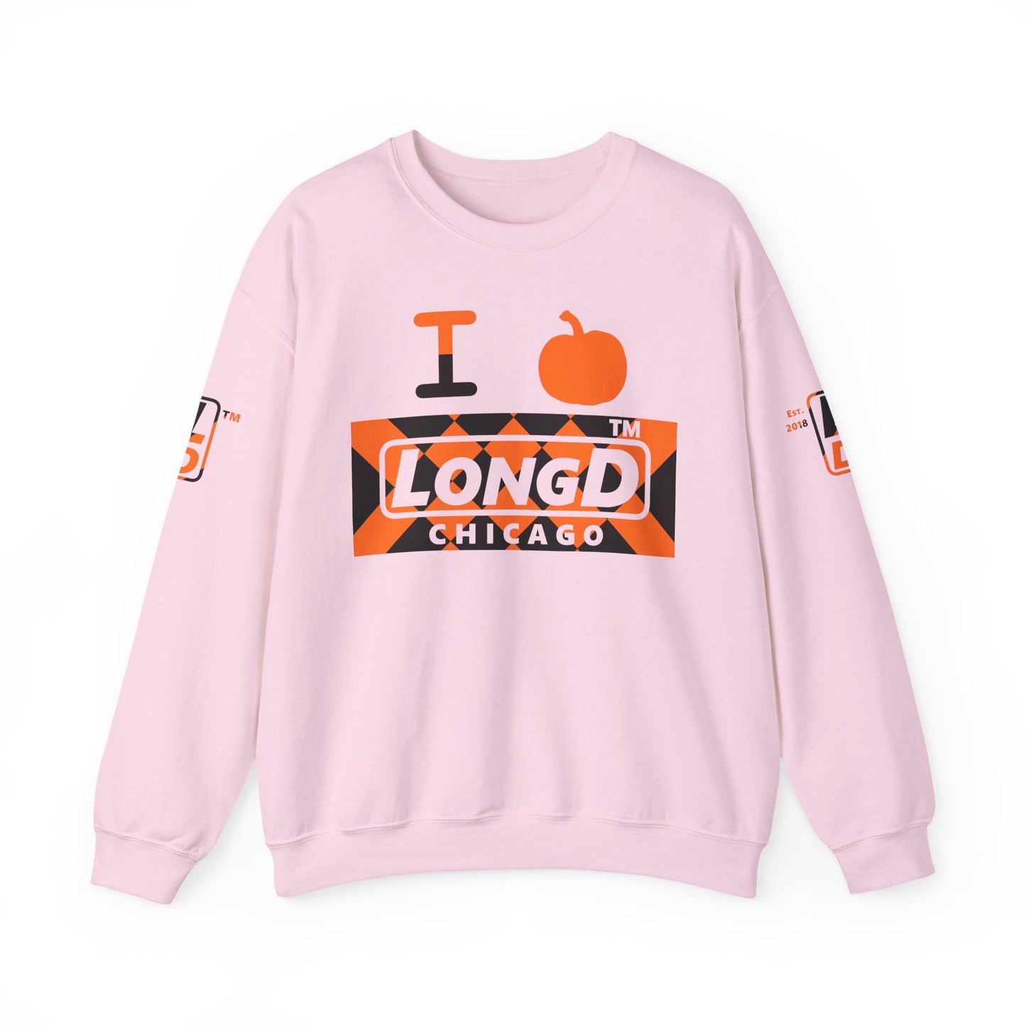 I pumpkin LongD Chicago negative stylized argyle 4-print logo crewneck sweatshirt