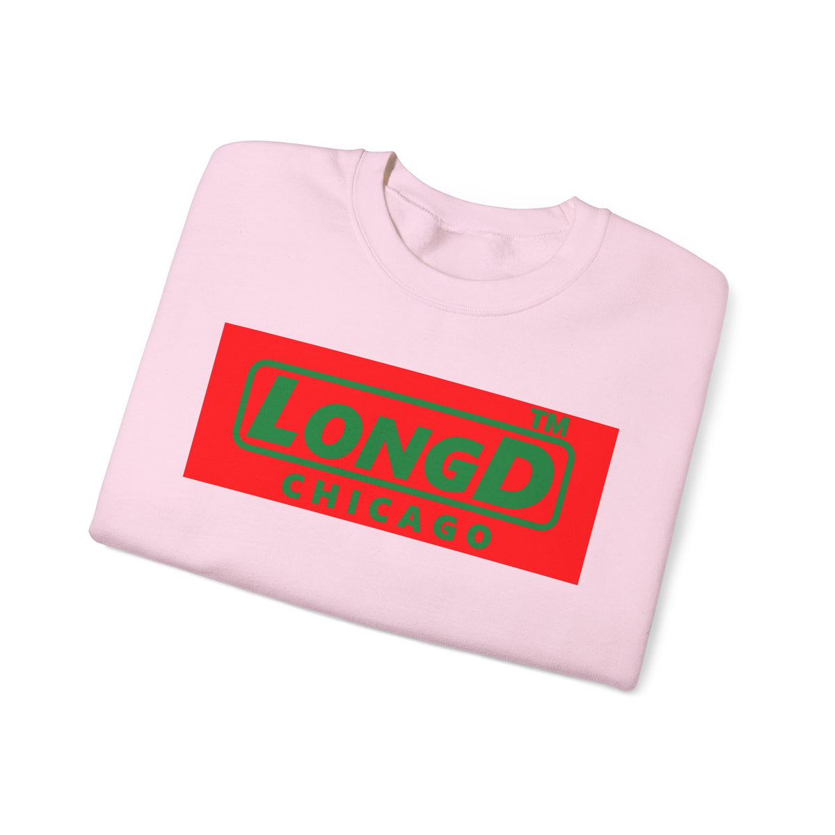 LongD Chicago logo positive green on negative red (Xmas colors) crewneck sweatshirt