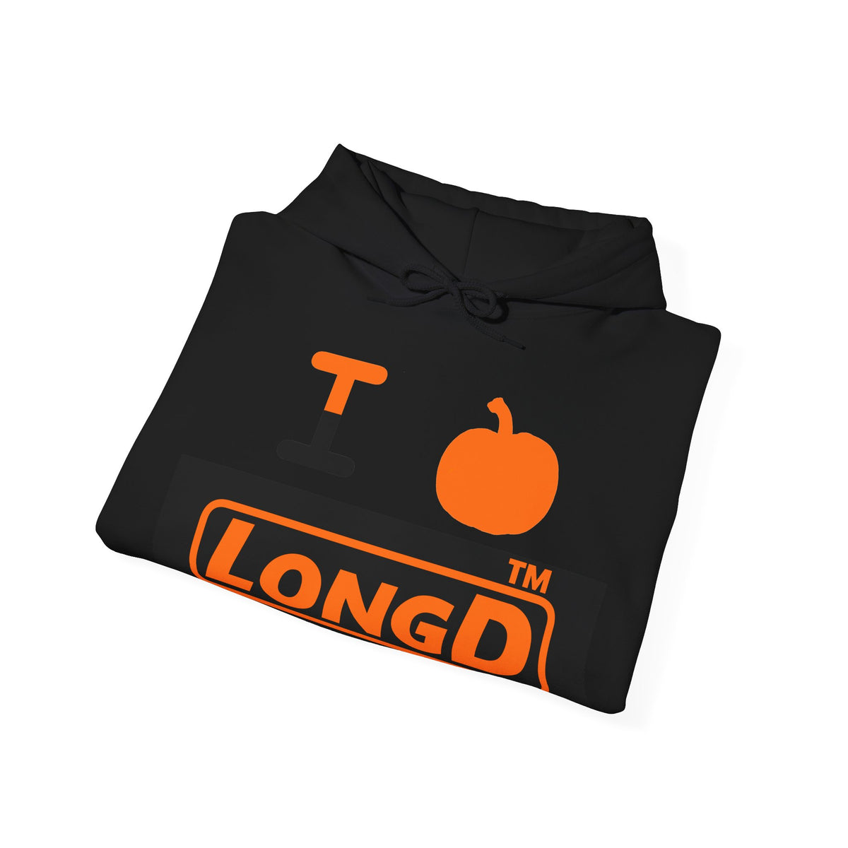 I pumpkin LongD Tag logo positive orange on negative black hoodie