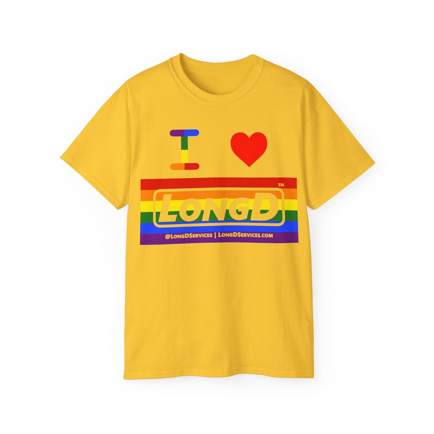 I Luv LongD® Logo Cotton Tee Pride striped negative text