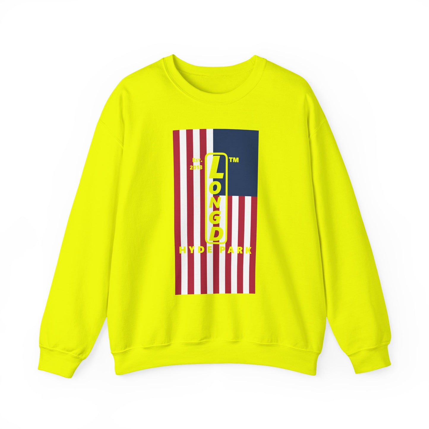 LongD negative flag Hyde Park upright logo crewneck sweatshirt (patriotic colors)