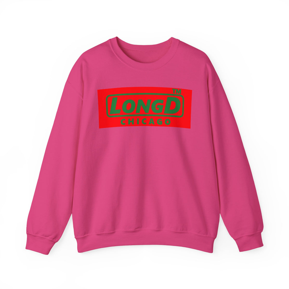 LongD Chicago logo positive green on negative red (Xmas colors) crewneck sweatshirt
