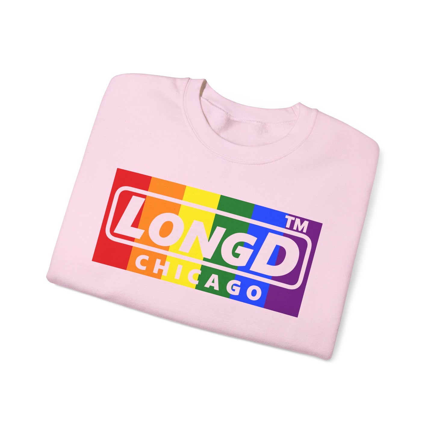 LongD negative vertical striped Chicago logo crewneck sweatshirt (Pride colors)