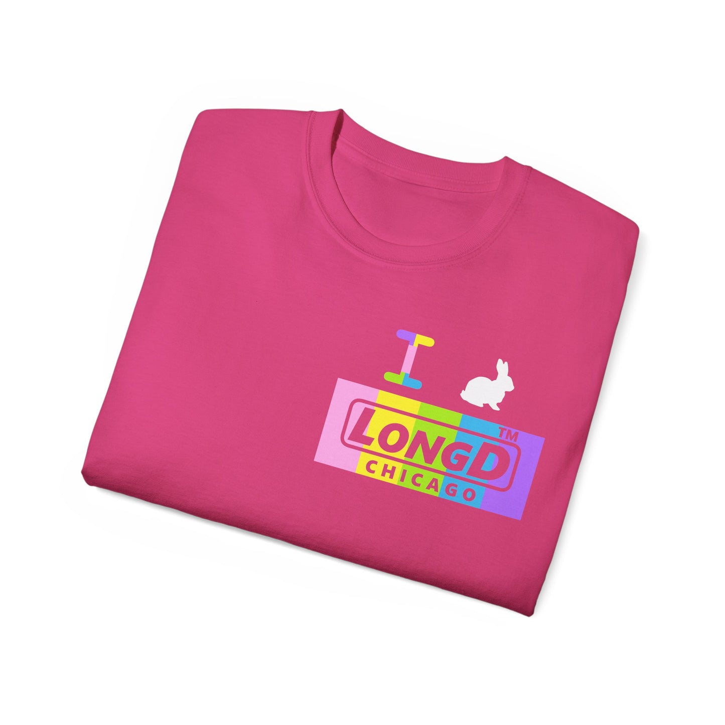 I Bunny LongD® negative vertical striped front-back Chicago Logo Cotton Tee