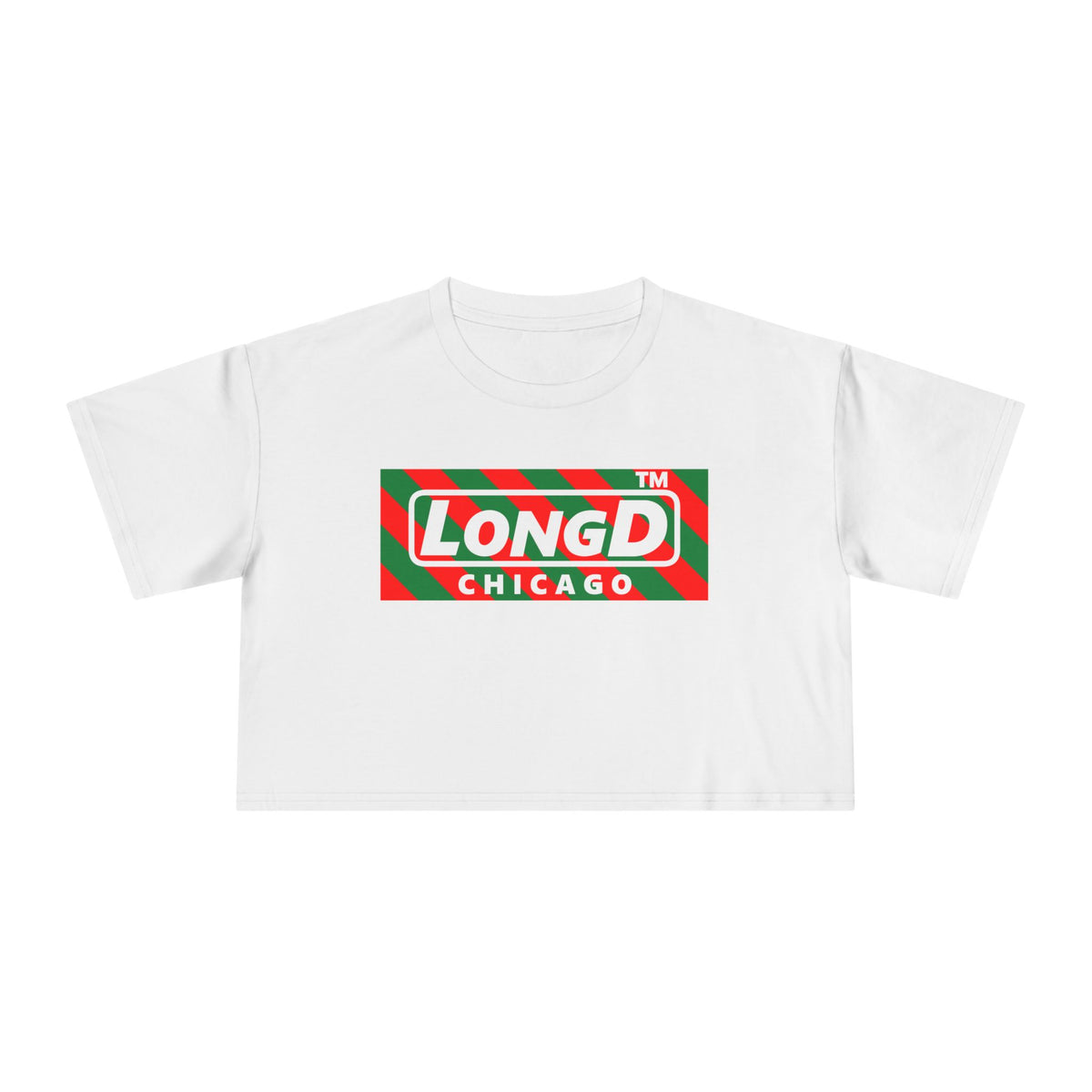 LongD Chicago negative 12-striped logo (Xmas colors) crop tee
