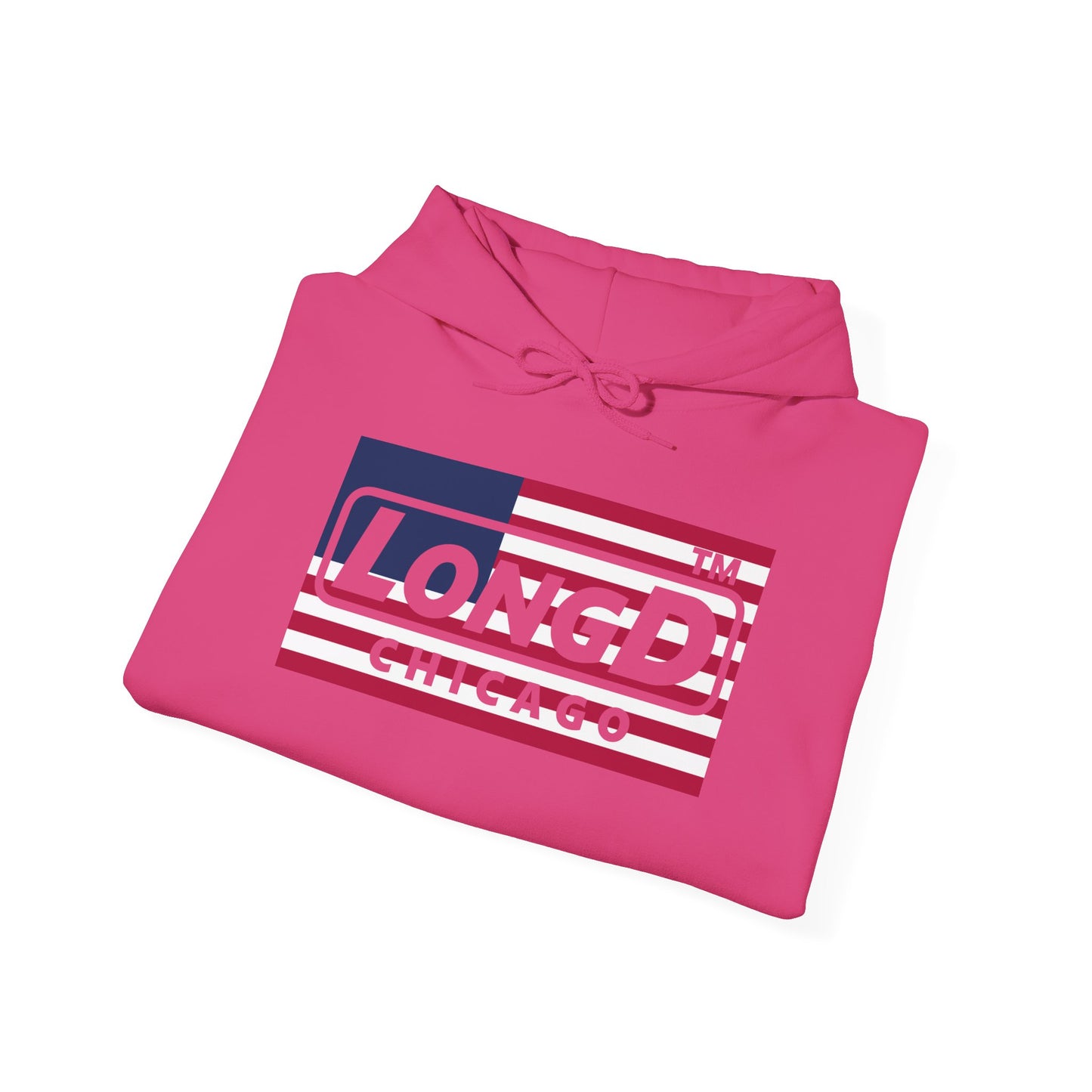 LongD® negative flag front-back double breasted Chicago logo hoodie (patriotic colors)