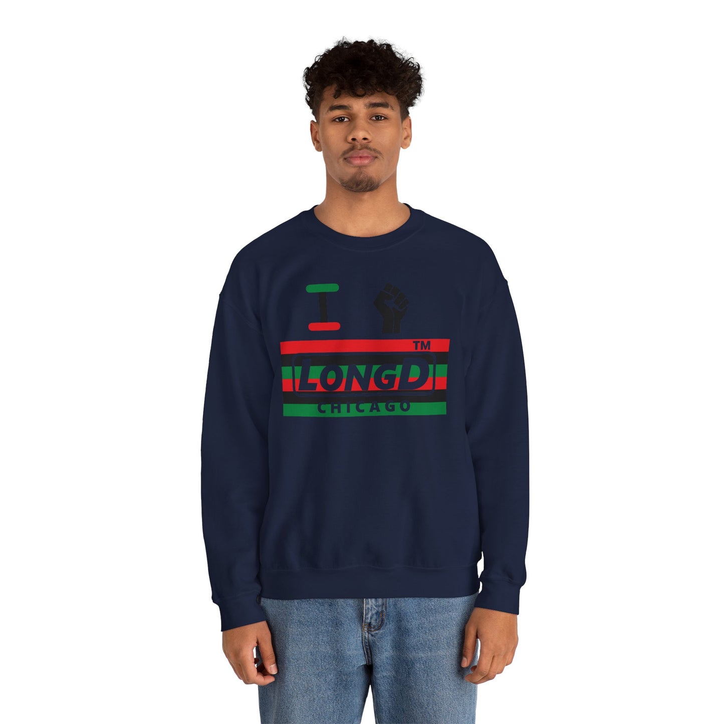 I fist LongD negative horizontal 6-striped Chicago logo crewneck sweatshirt