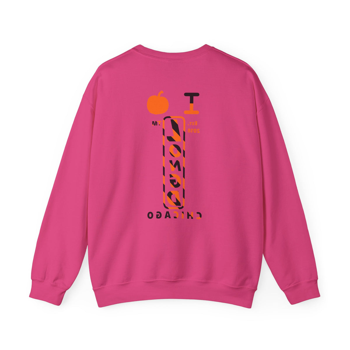 I pumpkin LongD Chicago positive upright pixel-weighted 12-striped front-back logo crewneck sweatshirt