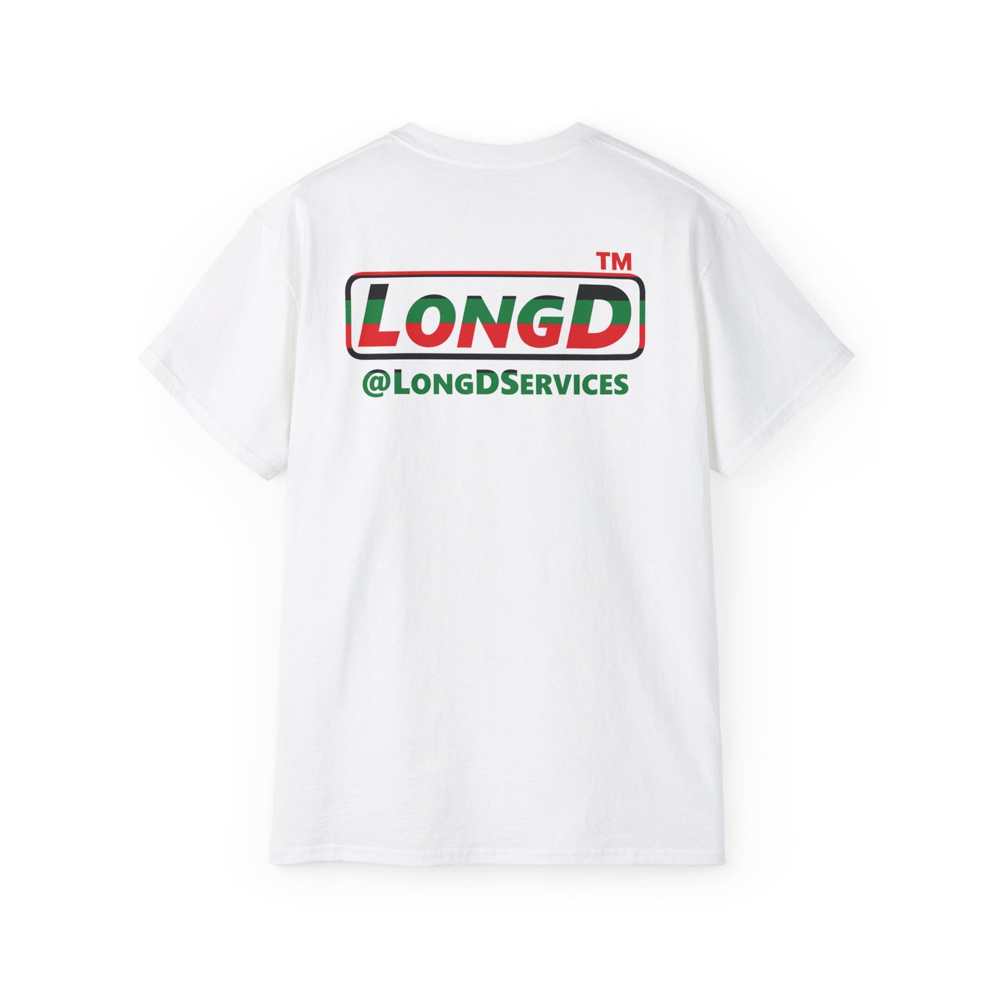 LongD positive horizontal 6-striped Chicago logo single-breasted front-back cotton tee (Juneteenth colors)