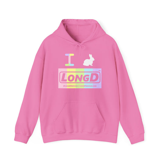 I Bunny LongD® Logo Hoodie pastel spectrum negative text (White Easter Bunny)