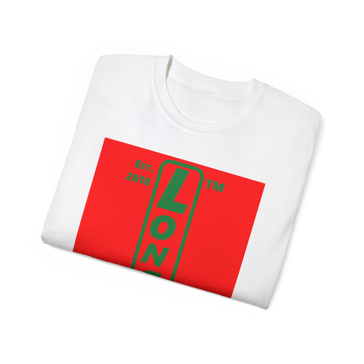 LongD Hyde Park upright logo positive green on negative red (Xmas colors) cotton tee