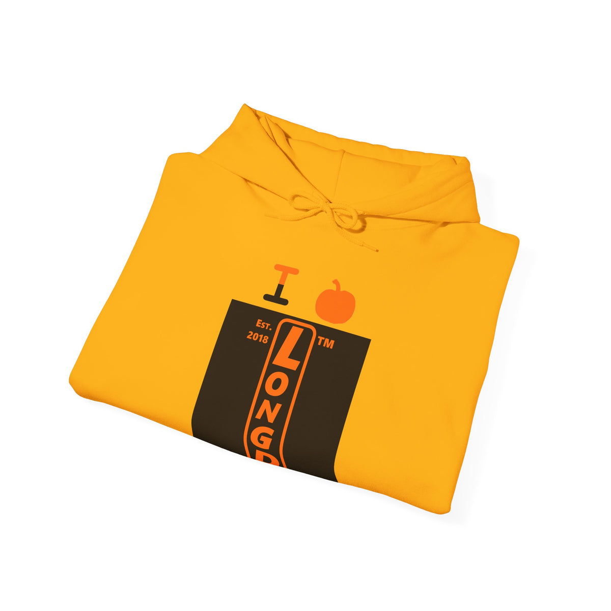 I pumpkin LongD Hyde Park upright logo positive orange on negative black hoodie