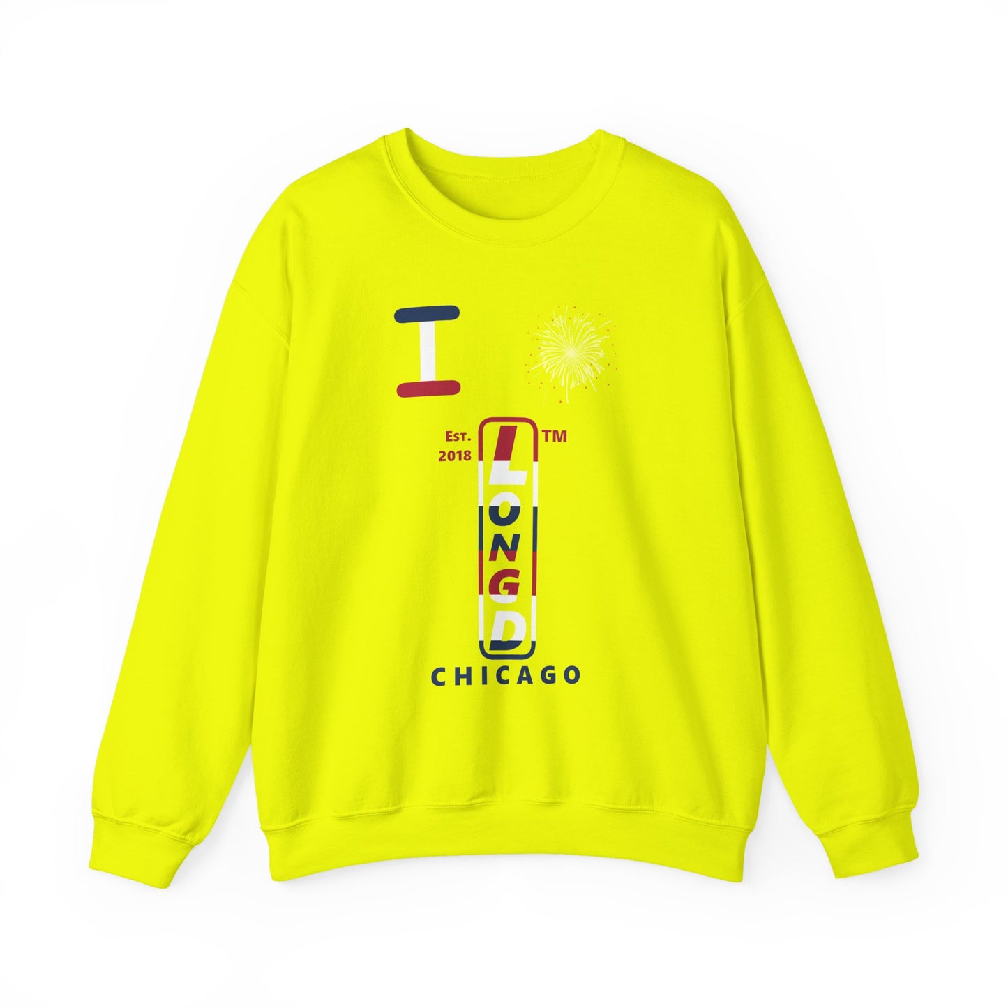 I Burst LongD positive horizontal 6-striped Chicago upright logo crewneck sweatshirt