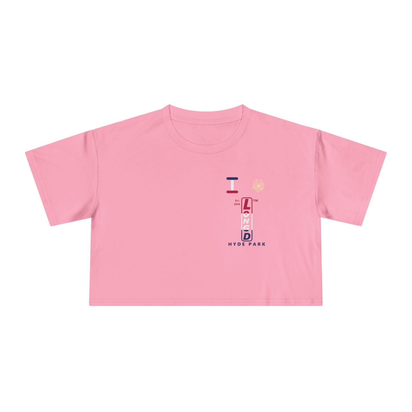 I burst LongD positive horizontal 3-striped upright single-breasted Hyde Park logo crop tee