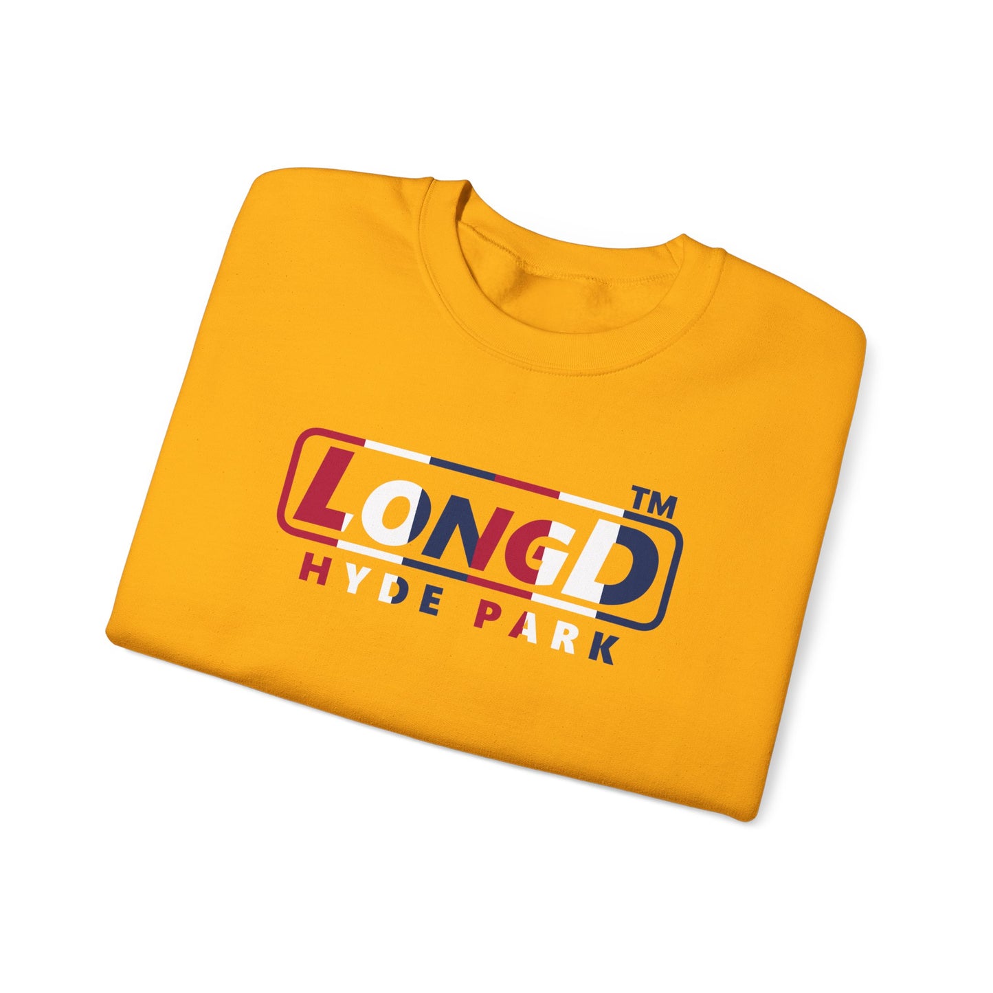 LongD positive vertical 6-striped Hyde Park logo crewneck sweatshirt (patriotic colors)