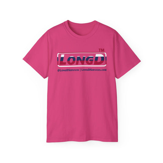 LongD positive horizontal 6-striped tag-domain logo cotton tee (patriotic colors)