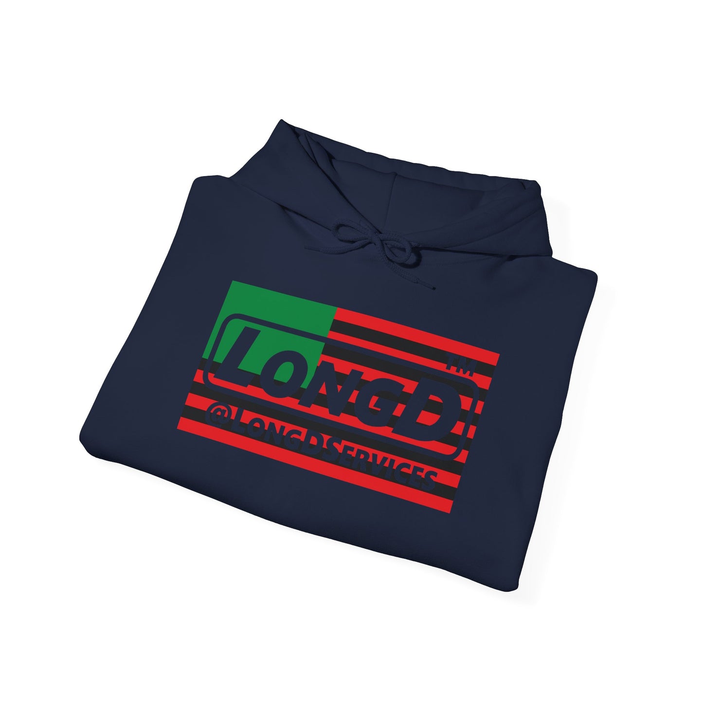 LongD® negative flag Hyde Park logo Hoodie (Juneteenth colors)